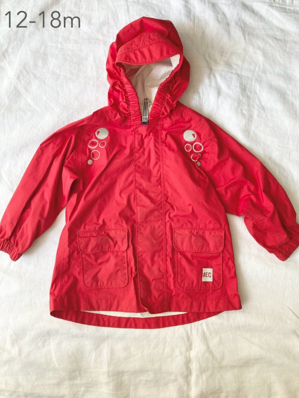 MEC 12-18 Months Baby Toddler MEC Red Rain Jacket Infant Cloudburst Fall Outdoor